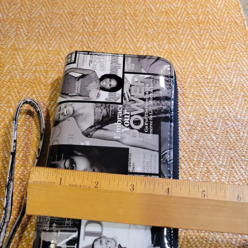 Michelle Obama Double Zip Black & White Magazine Cover Vinyl Wristlet 8 x 4.5